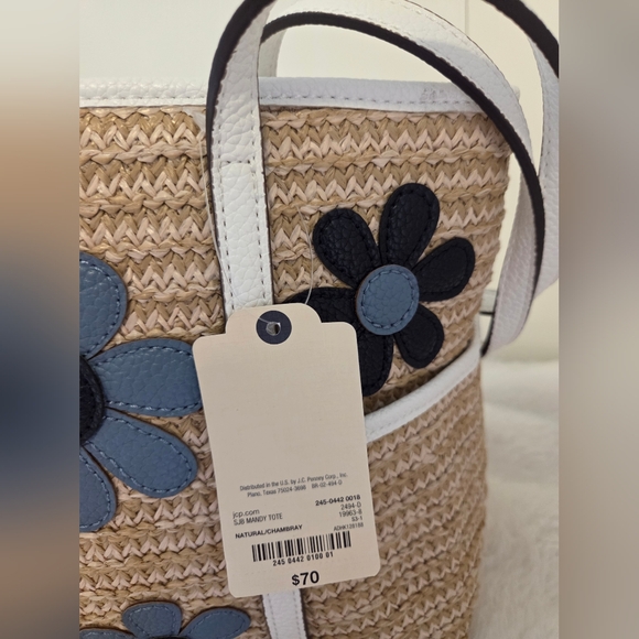 Summer St. John's Bay Tan and Black Tote Bag with Floral Design - Picture 3 of 14